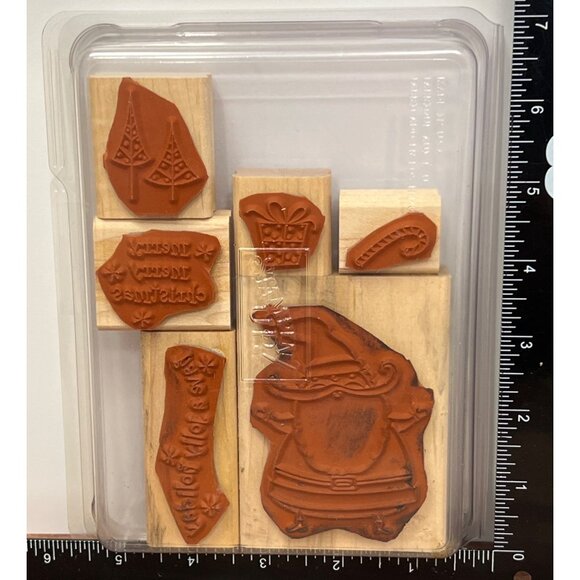 Stampin Up! Jolly Holiday Wood Mounted Rubber Stamp Set of 6 Santa candy cane - Picture 2 of 6